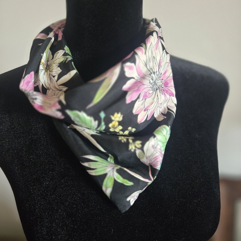 H&M Black Floral Head or Neck Scarf